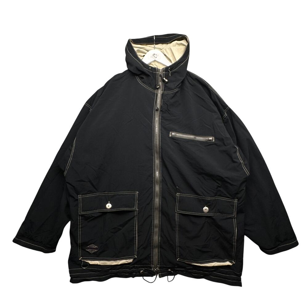 Vintage Sims Snowboards Hooded Black Jacket Mens XL Pockets Utility Windbreaker